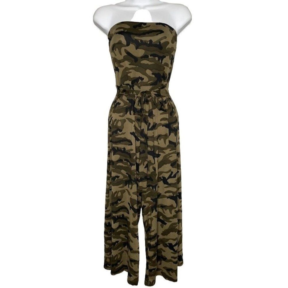UK2LA Green Camo âStrapless Jumpsuit Wideâ Leg Capri SzâSmall